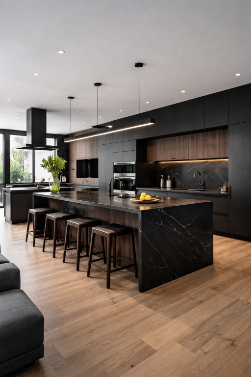 Black Kitchen with Open Layout