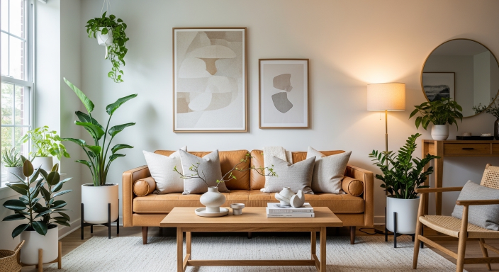 Rustic Style Leather Couch Setup