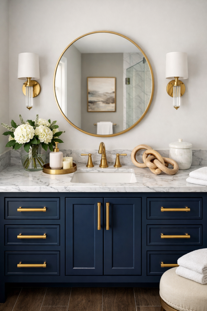 dark blue vanity
