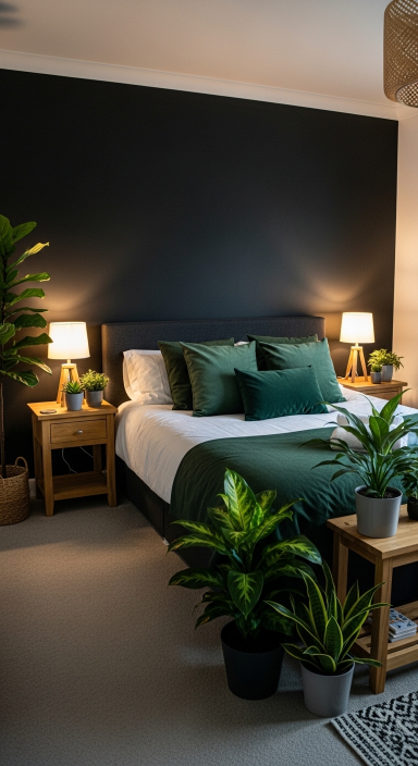 Black Accent Wall with Green Decor.jfif
