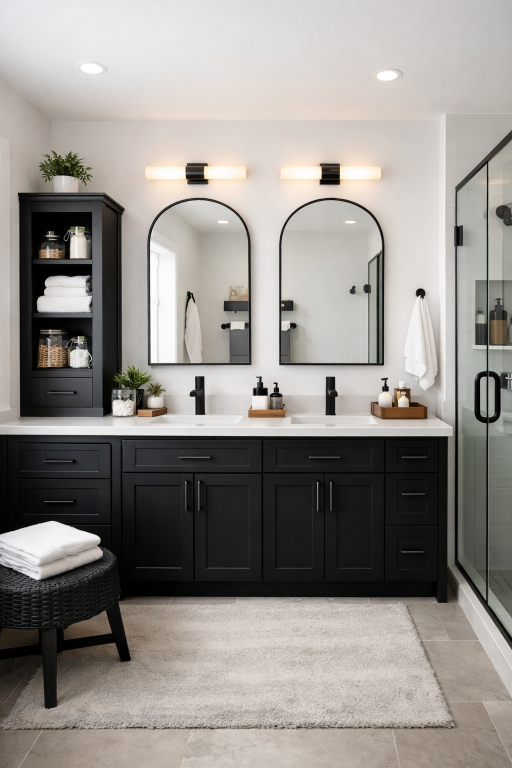 Black Cabinets with White Walls