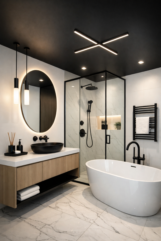 Black Ceiling with White Walls