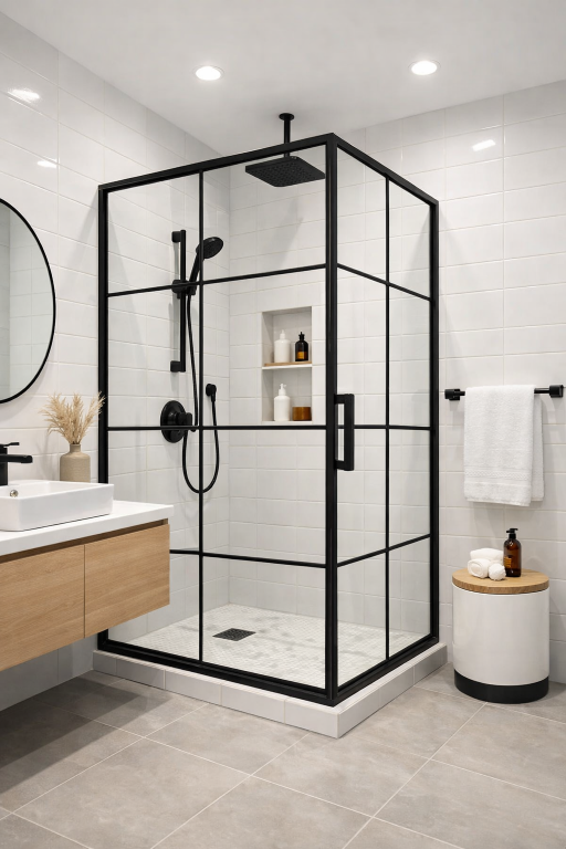 Black Framed Shower Glass