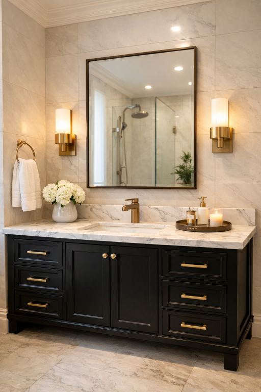 Black Vanity with White Countertop