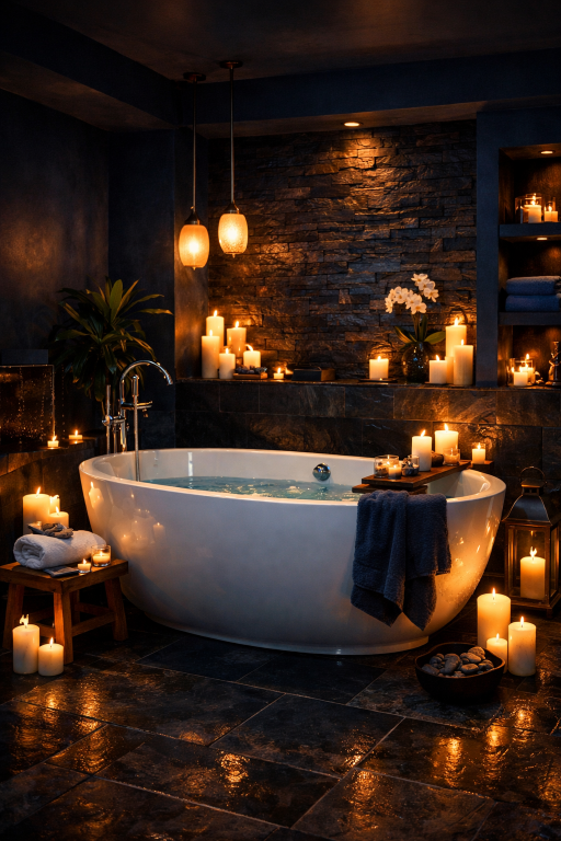 Dark Blue Luxury Spa Bathroom
