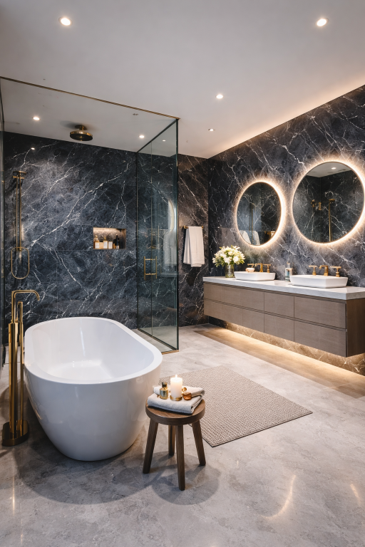 Dark Blue Marble Bathroom