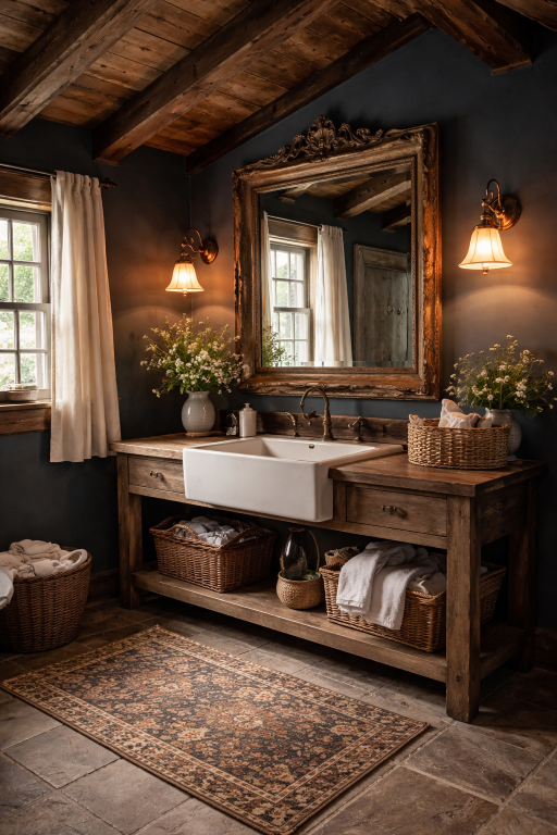 Dark Blue Rustic Bathroom