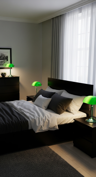 Green Lamps with Black Furniture.jfif