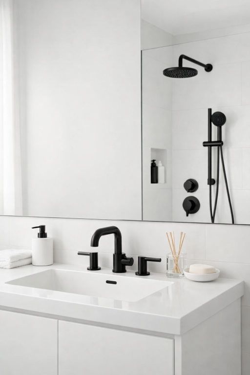 Matte Black Fixtures with White Walls