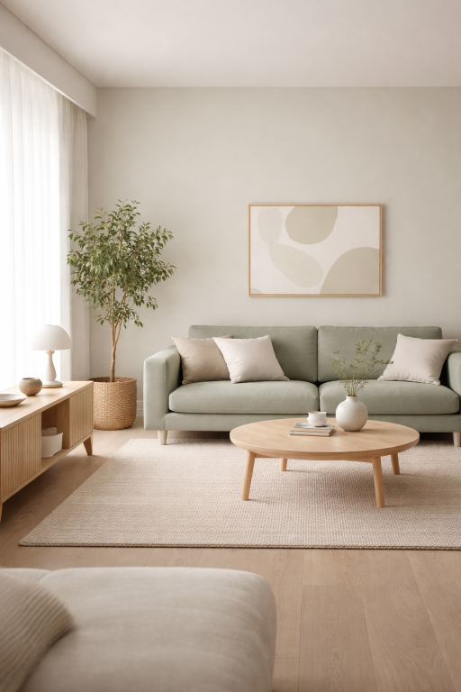 Minimalist Sage Green Living Room