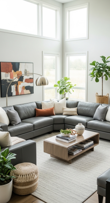 Modern Living Room with Leather Sectional.jfif
