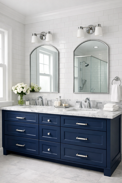Navy Blue and White Bathroom