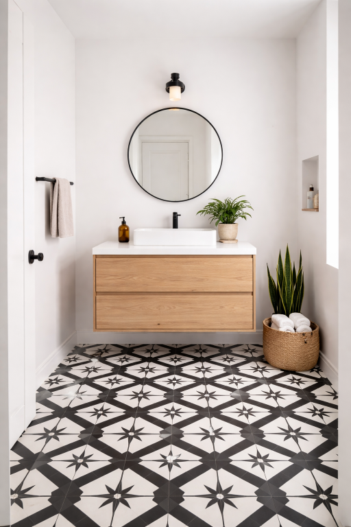 Patterned Black and White Floor