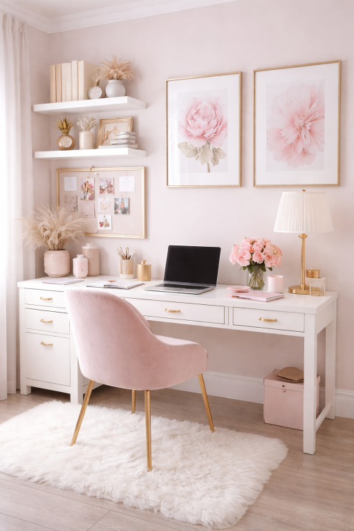 Pink and Feminine Workspace