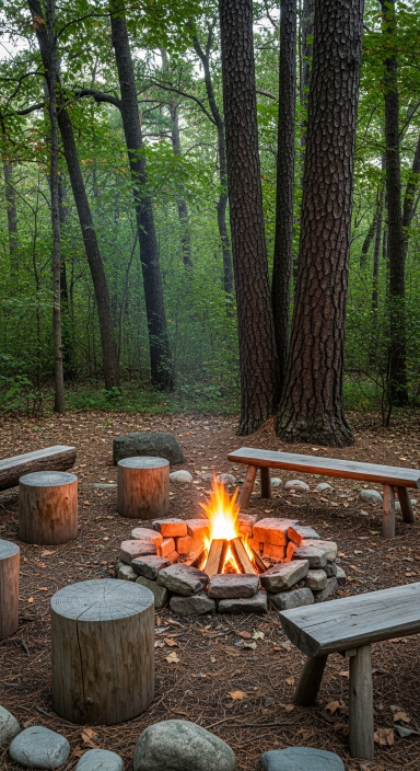 Rustic Fire Pit with Log Seating.jfif