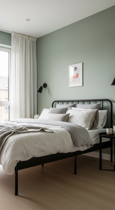 Sage Green Walls with Black Furniture.jfif