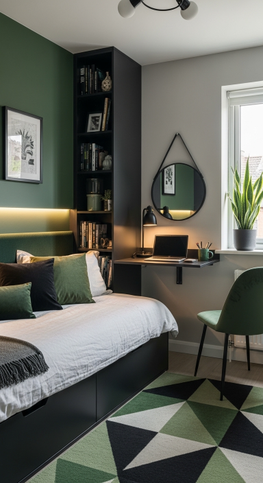 Small Green and Black Bedroom.jfif