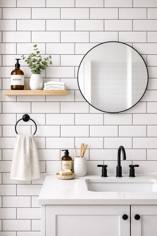 White Subway Tiles with Black Grout