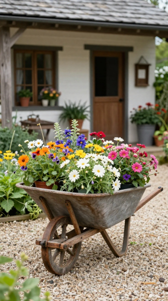 Antique Wheelbarrow Flower Arrangement