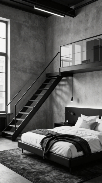 Black And White Loft Bedroom