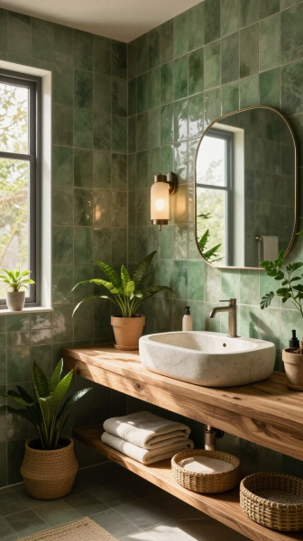 Botanical Inspired Green Bathroom