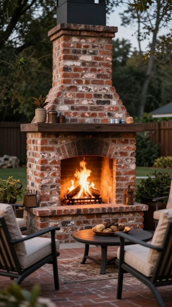Brick Backyard Fireplace