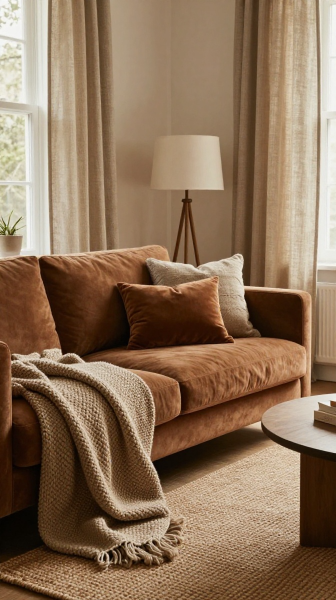 Brown Couch With Layered Textures