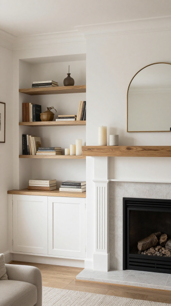 Built In Shelves Around the Fireplace