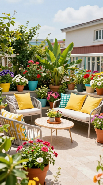 Colorful Flower Filled Terrace