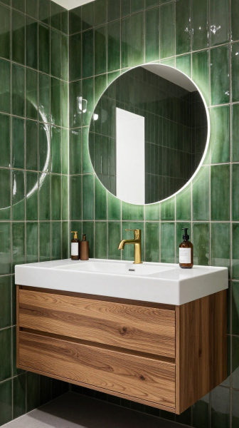 Contemporary Green Tile Vanity Area