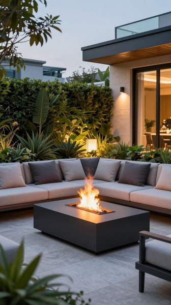 Contemporary Terrace With Fire Pit