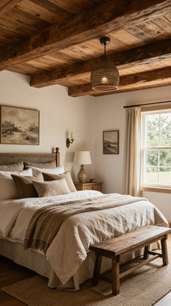 Country Bedroom With Exposed Beams