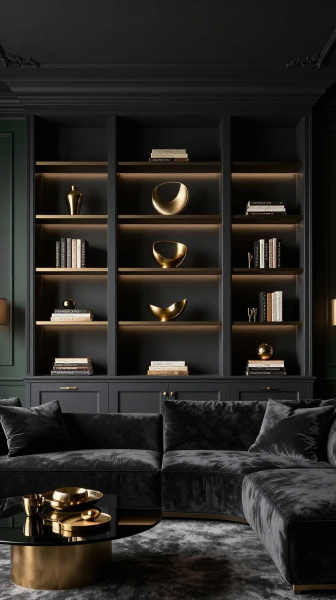 Dark Moody Built In Shelves