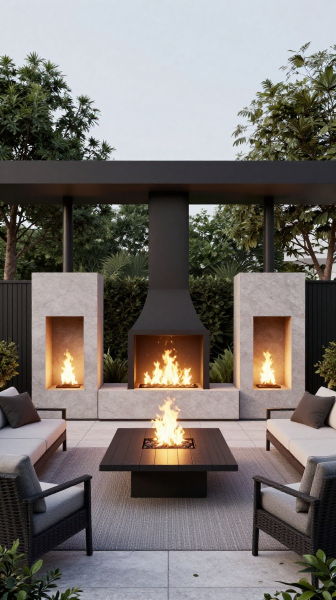 Double Sided Outdoor Fireplace