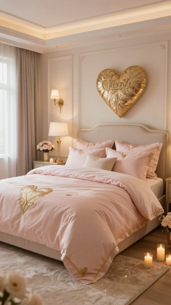 Elegant Blush And Gold Bedroom Decor