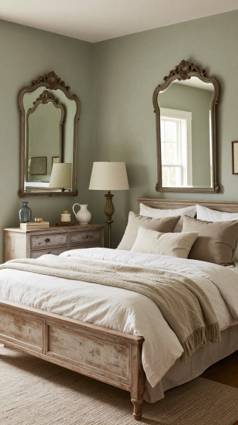 Farmhouse Bedroom With Antique Mirrors