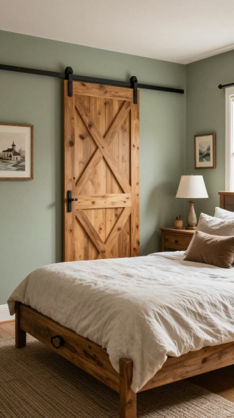 Farmhouse Bedroom With Sliding Barn Doors