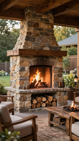 Firewood Storage Fireplace Design