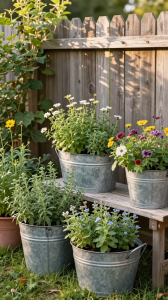 Galvanized Bucket Planters
