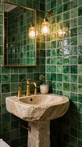 Green Zellige Tile Bathroom