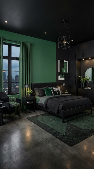 Green and Black Modern Bedroom