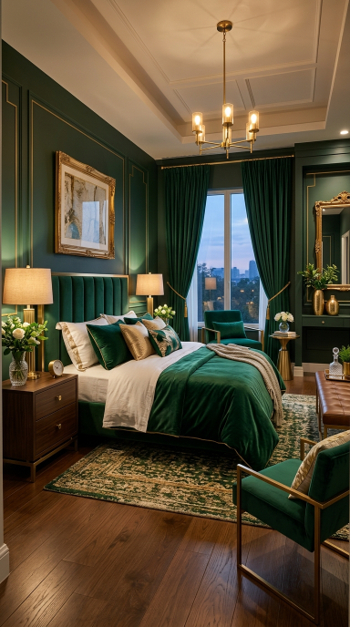 Green and Gold Elegant Bedroom
