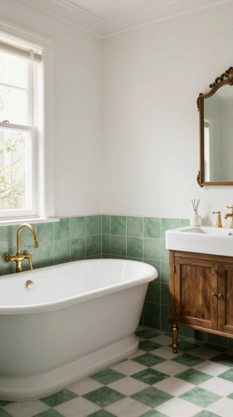 Green and White Checkerboard Floors