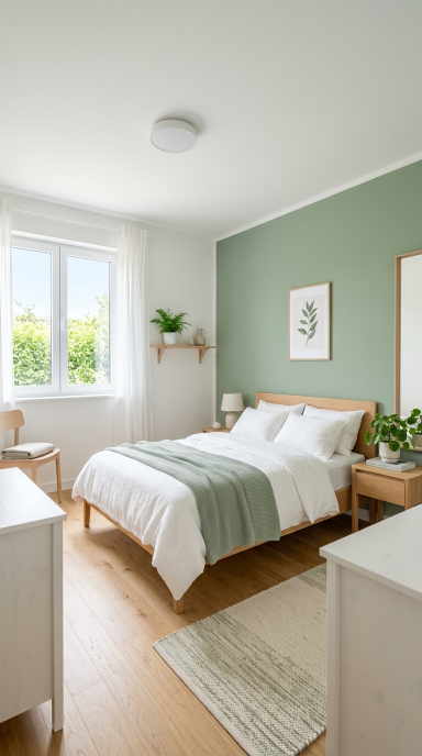 Green and White Minimal Bedroom