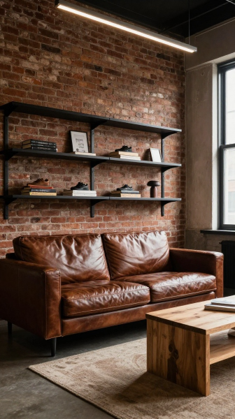Industrial Style Brown Couch Living Room
