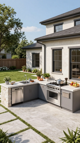 L Shaped Outdoor Kitchen