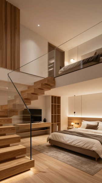 Loft Bedroom With Floating Staircase