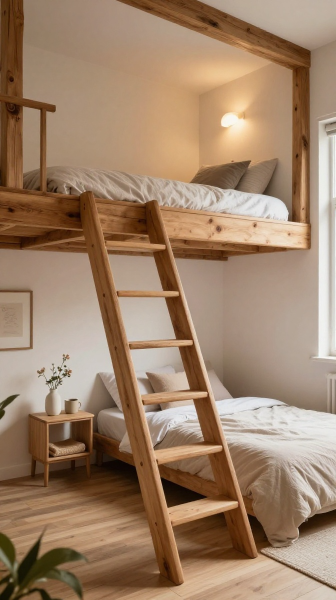 Loft Bedroom With Wooden Ladder