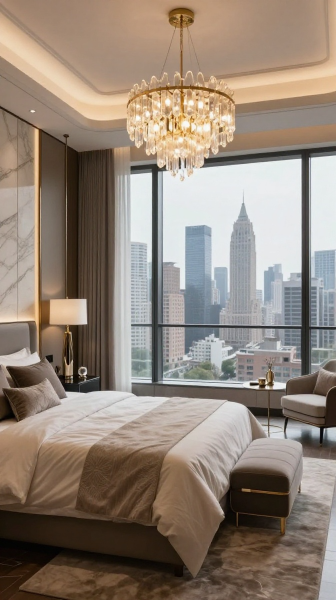 . Luxury Loft Bedroom With Large Windows