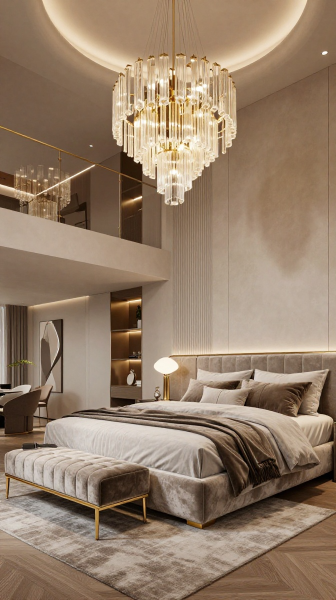 Luxury Loft Bedroom With Statement Lighting